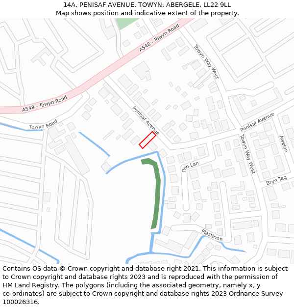 14A, PENISAF AVENUE, TOWYN, ABERGELE, LL22 9LL: Location map and indicative extent of plot