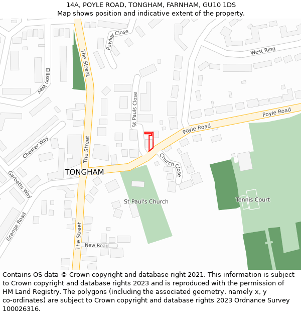 14A, POYLE ROAD, TONGHAM, FARNHAM, GU10 1DS: Location map and indicative extent of plot