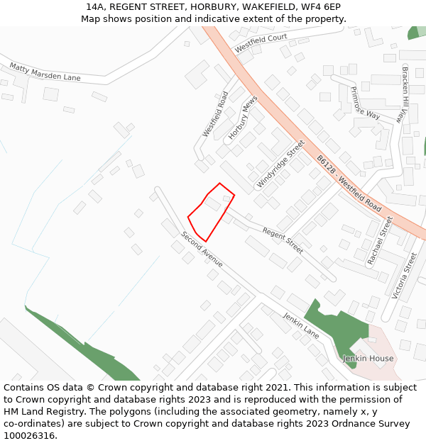 14A, REGENT STREET, HORBURY, WAKEFIELD, WF4 6EP: Location map and indicative extent of plot