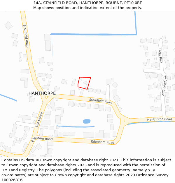 14A, STAINFIELD ROAD, HANTHORPE, BOURNE, PE10 0RE: Location map and indicative extent of plot