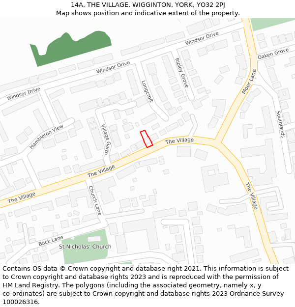 14A, THE VILLAGE, WIGGINTON, YORK, YO32 2PJ: Location map and indicative extent of plot