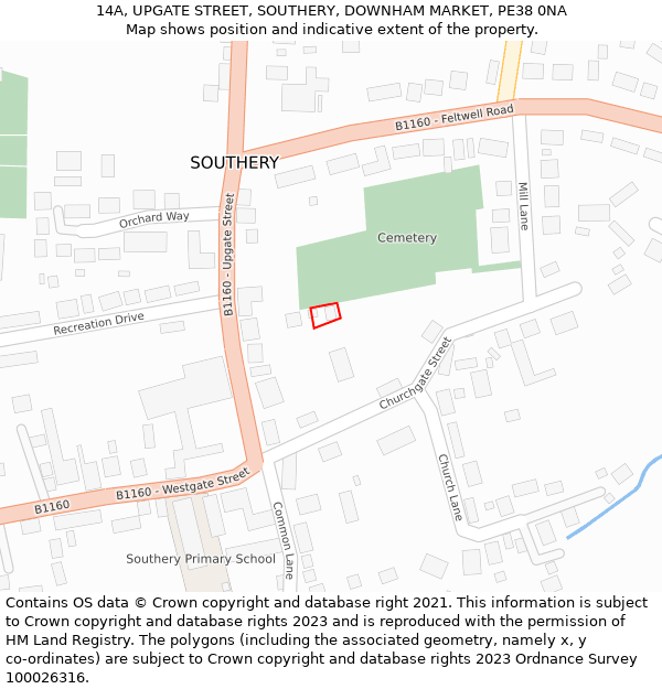 14A, UPGATE STREET, SOUTHERY, DOWNHAM MARKET, PE38 0NA: Location map and indicative extent of plot