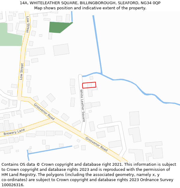 14A, WHITELEATHER SQUARE, BILLINGBOROUGH, SLEAFORD, NG34 0QP: Location map and indicative extent of plot