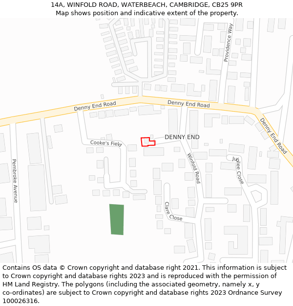 14A, WINFOLD ROAD, WATERBEACH, CAMBRIDGE, CB25 9PR: Location map and indicative extent of plot