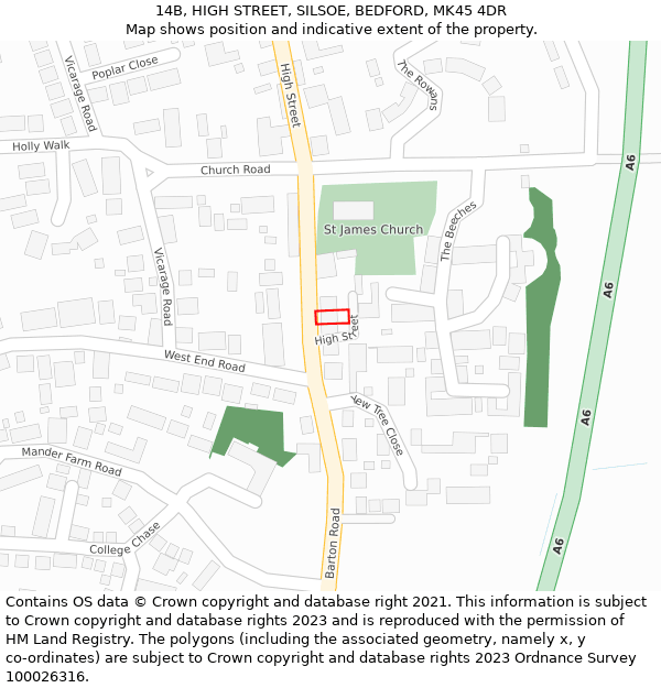 14B, HIGH STREET, SILSOE, BEDFORD, MK45 4DR: Location map and indicative extent of plot