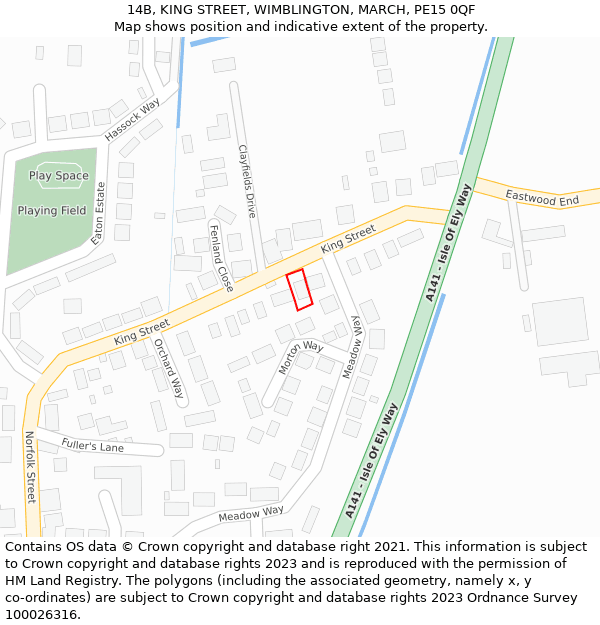 14B, KING STREET, WIMBLINGTON, MARCH, PE15 0QF: Location map and indicative extent of plot