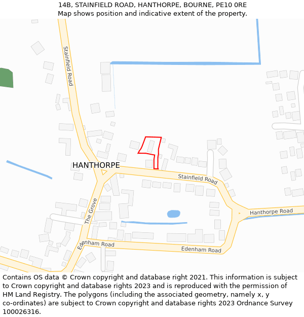 14B, STAINFIELD ROAD, HANTHORPE, BOURNE, PE10 0RE: Location map and indicative extent of plot