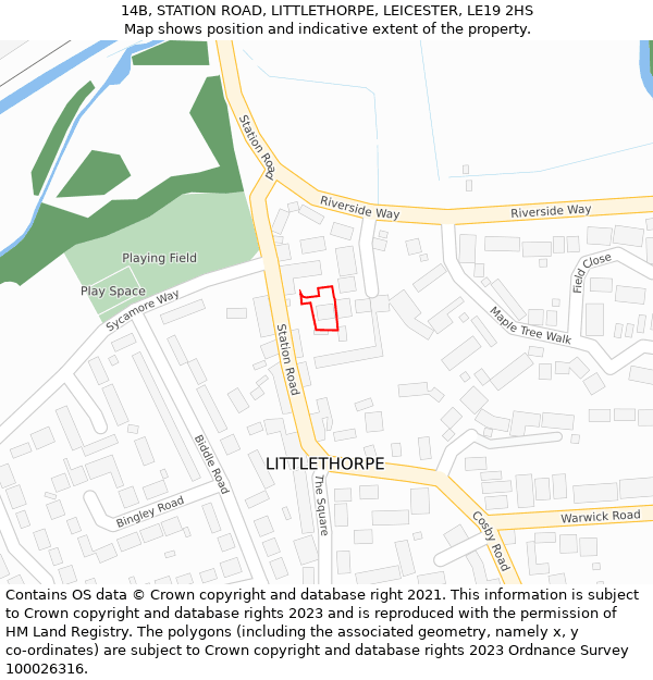 14B, STATION ROAD, LITTLETHORPE, LEICESTER, LE19 2HS: Location map and indicative extent of plot