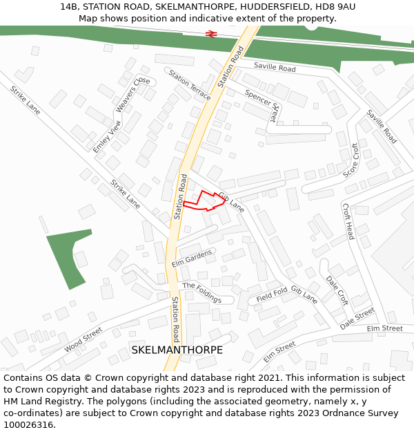 14B, STATION ROAD, SKELMANTHORPE, HUDDERSFIELD, HD8 9AU: Location map and indicative extent of plot