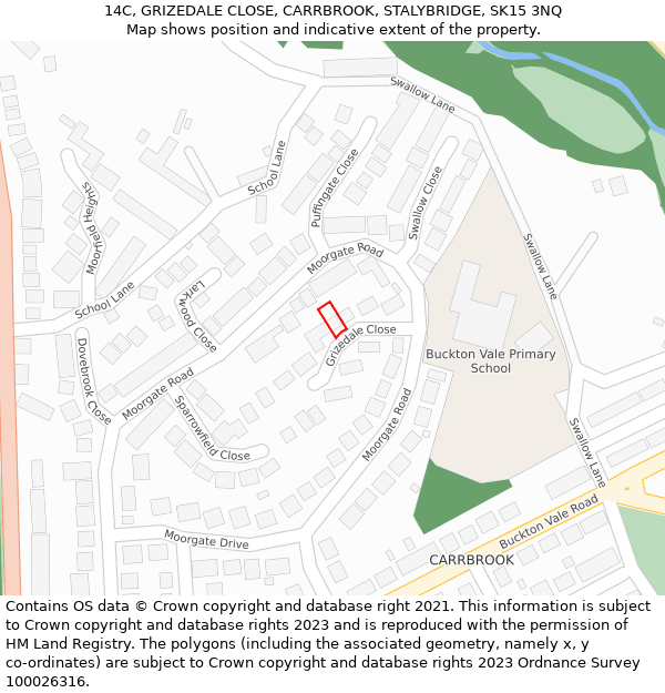 14C, GRIZEDALE CLOSE, CARRBROOK, STALYBRIDGE, SK15 3NQ: Location map and indicative extent of plot