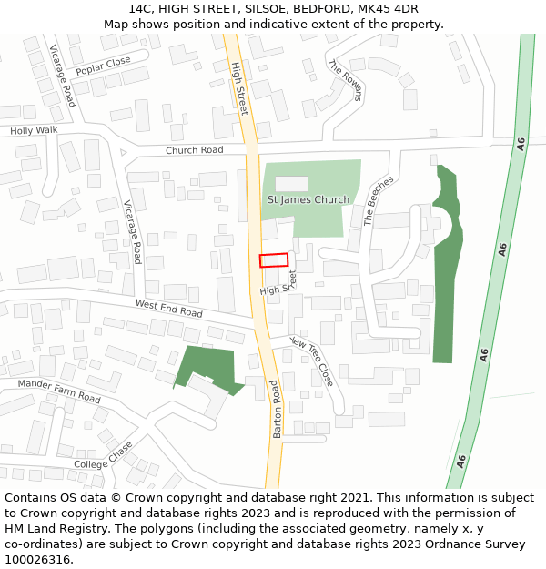 14C, HIGH STREET, SILSOE, BEDFORD, MK45 4DR: Location map and indicative extent of plot