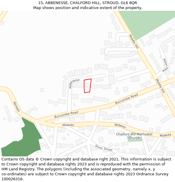 15, ABBENESSE, CHALFORD HILL, STROUD, GL6 8QR: Location map and indicative extent of plot