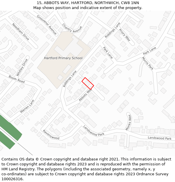 15, ABBOTS WAY, HARTFORD, NORTHWICH, CW8 1NN: Location map and indicative extent of plot