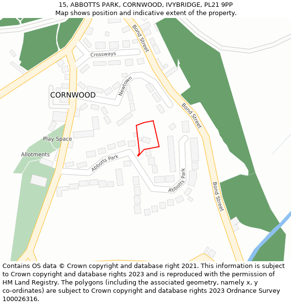 15, ABBOTTS PARK, CORNWOOD, IVYBRIDGE, PL21 9PP: Location map and indicative extent of plot