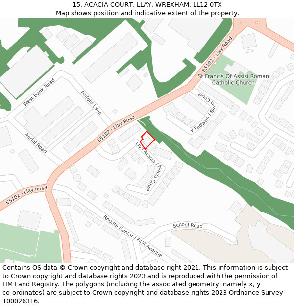 15, ACACIA COURT, LLAY, WREXHAM, LL12 0TX: Location map and indicative extent of plot