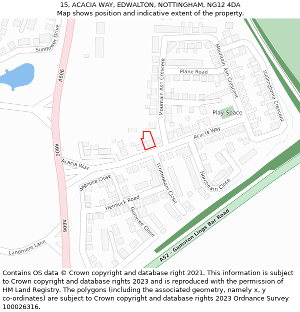 15, ACACIA WAY, EDWALTON, NOTTINGHAM, NG12 4DA: Location map and indicative extent of plot