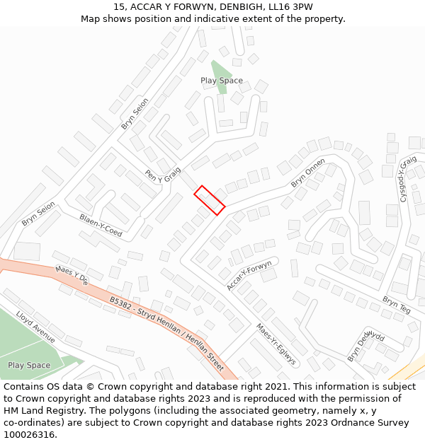 15, ACCAR Y FORWYN, DENBIGH, LL16 3PW: Location map and indicative extent of plot