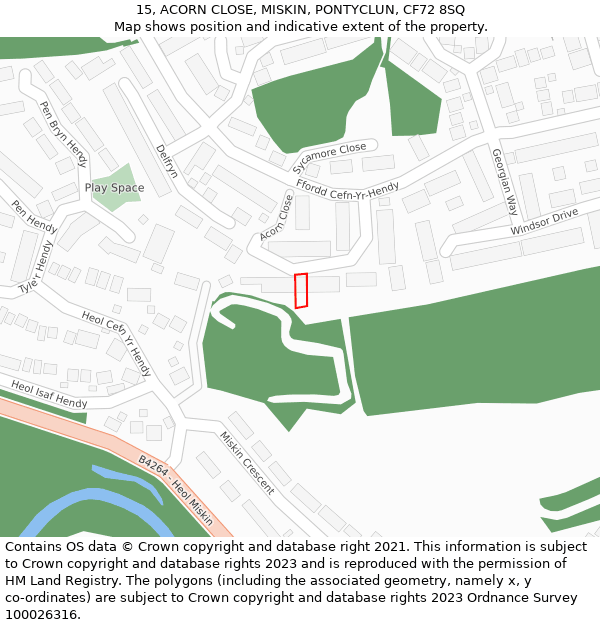 15, ACORN CLOSE, MISKIN, PONTYCLUN, CF72 8SQ: Location map and indicative extent of plot