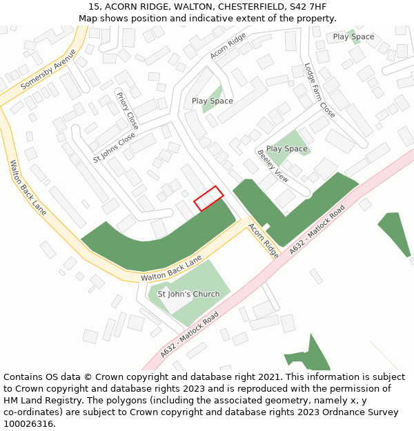 15, ACORN RIDGE, WALTON, CHESTERFIELD, S42 7HF: Location map and indicative extent of plot