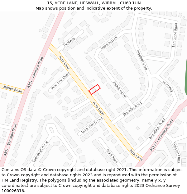 15, ACRE LANE, HESWALL, WIRRAL, CH60 1UN: Location map and indicative extent of plot