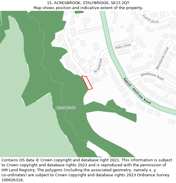15, ACRESBROOK, STALYBRIDGE, SK15 2QT: Location map and indicative extent of plot