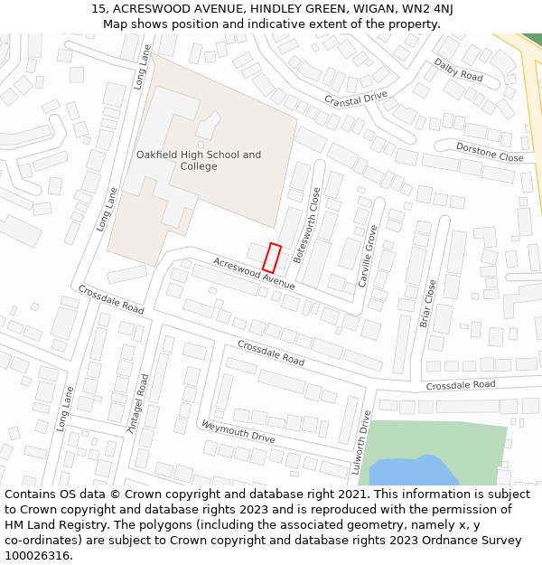 15, ACRESWOOD AVENUE, HINDLEY GREEN, WIGAN, WN2 4NJ: Location map and indicative extent of plot