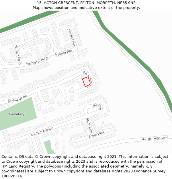 15, ACTON CRESCENT, FELTON, MORPETH, NE65 9NF: Location map and indicative extent of plot