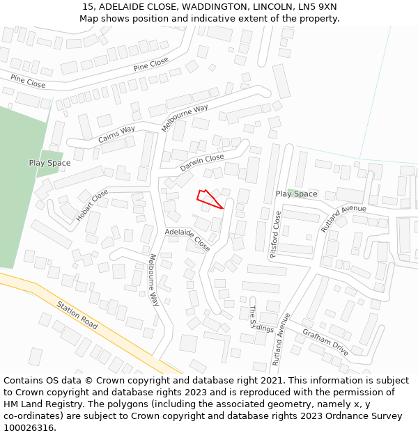 15, ADELAIDE CLOSE, WADDINGTON, LINCOLN, LN5 9XN: Location map and indicative extent of plot