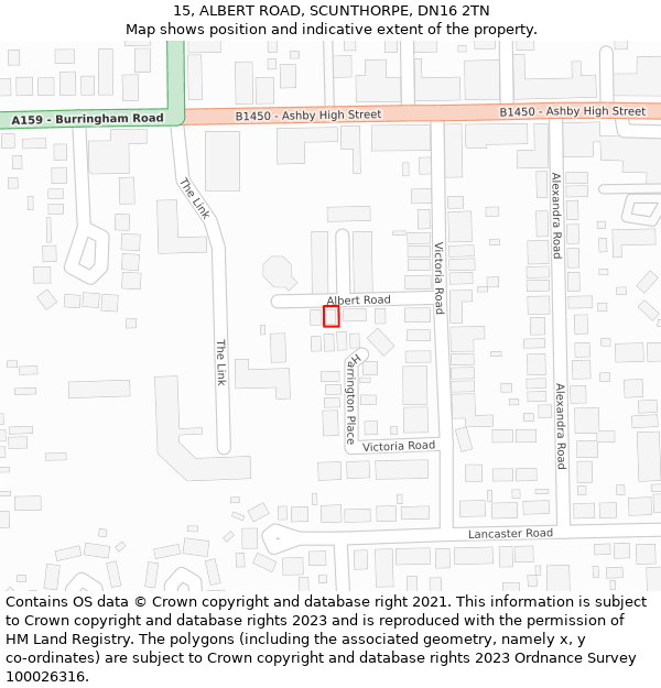 15, ALBERT ROAD, SCUNTHORPE, DN16 2TN: Location map and indicative extent of plot