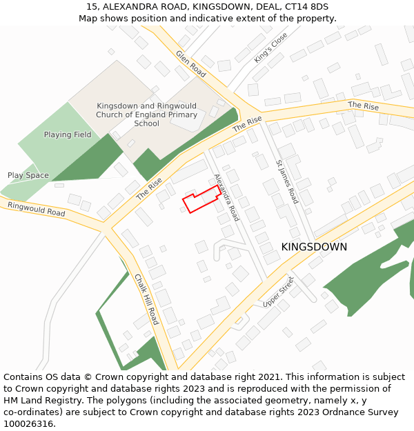 15, ALEXANDRA ROAD, KINGSDOWN, DEAL, CT14 8DS: Location map and indicative extent of plot