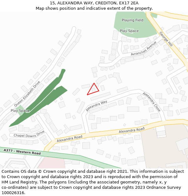 15, ALEXANDRA WAY, CREDITON, EX17 2EA: Location map and indicative extent of plot