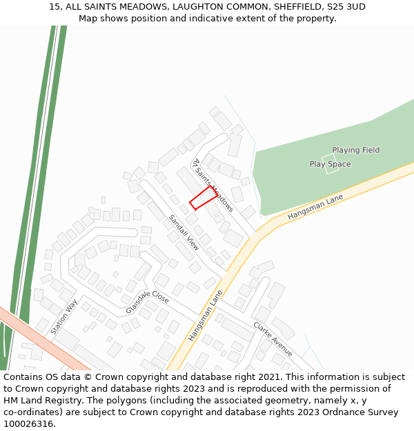 15, ALL SAINTS MEADOWS, LAUGHTON COMMON, SHEFFIELD, S25 3UD: Location map and indicative extent of plot