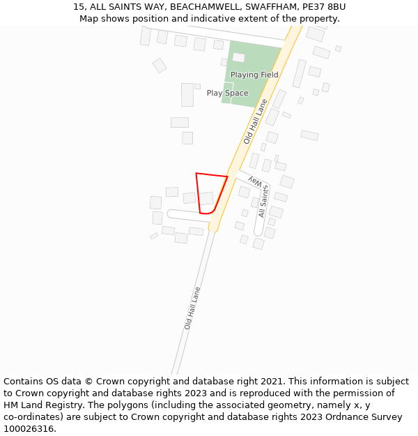 15, ALL SAINTS WAY, BEACHAMWELL, SWAFFHAM, PE37 8BU: Location map and indicative extent of plot