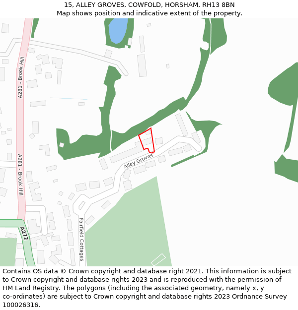 15, ALLEY GROVES, COWFOLD, HORSHAM, RH13 8BN: Location map and indicative extent of plot