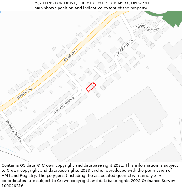 15, ALLINGTON DRIVE, GREAT COATES, GRIMSBY, DN37 9FF: Location map and indicative extent of plot