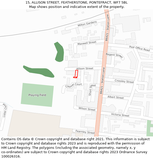 15, ALLISON STREET, FEATHERSTONE, PONTEFRACT, WF7 5BL: Location map and indicative extent of plot