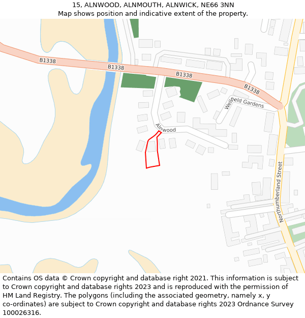 15, ALNWOOD, ALNMOUTH, ALNWICK, NE66 3NN: Location map and indicative extent of plot