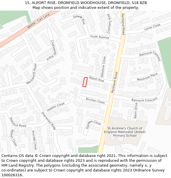 15, ALPORT RISE, DRONFIELD WOODHOUSE, DRONFIELD, S18 8ZB: Location map and indicative extent of plot