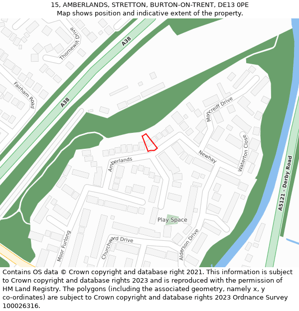 15, AMBERLANDS, STRETTON, BURTON-ON-TRENT, DE13 0PE: Location map and indicative extent of plot