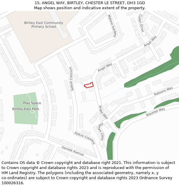 15, ANGEL WAY, BIRTLEY, CHESTER LE STREET, DH3 1GD: Location map and indicative extent of plot