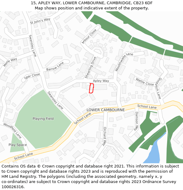 15, APLEY WAY, LOWER CAMBOURNE, CAMBRIDGE, CB23 6DF: Location map and indicative extent of plot