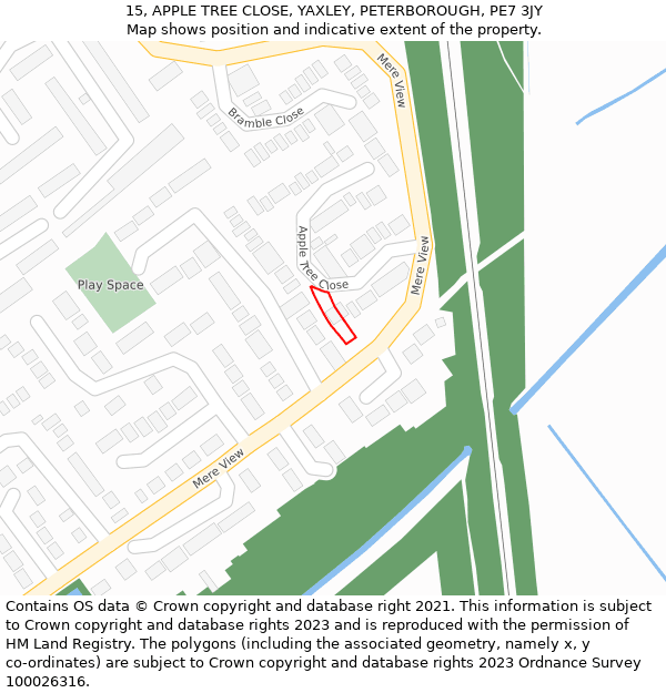 15, APPLE TREE CLOSE, YAXLEY, PETERBOROUGH, PE7 3JY: Location map and indicative extent of plot