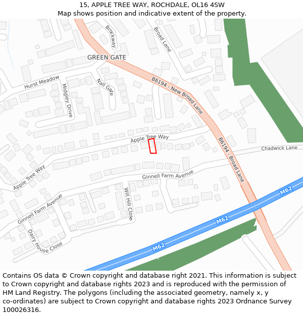 15, APPLE TREE WAY, ROCHDALE, OL16 4SW: Location map and indicative extent of plot