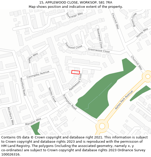 15, APPLEWOOD CLOSE, WORKSOP, S81 7RA: Location map and indicative extent of plot