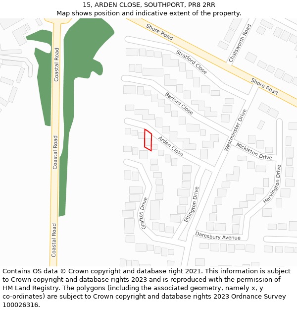 15, ARDEN CLOSE, SOUTHPORT, PR8 2RR: Location map and indicative extent of plot