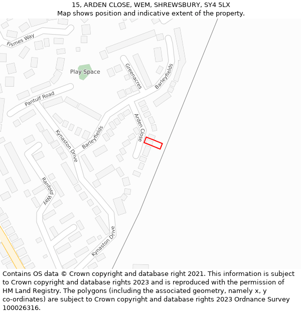 15, ARDEN CLOSE, WEM, SHREWSBURY, SY4 5LX: Location map and indicative extent of plot