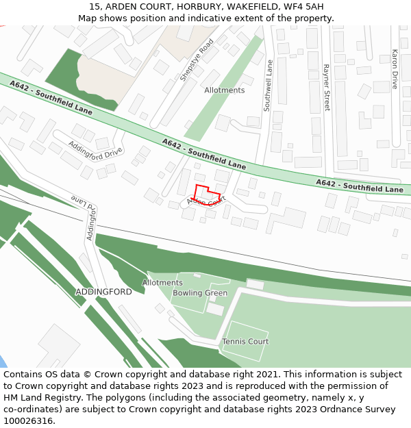 15, ARDEN COURT, HORBURY, WAKEFIELD, WF4 5AH: Location map and indicative extent of plot