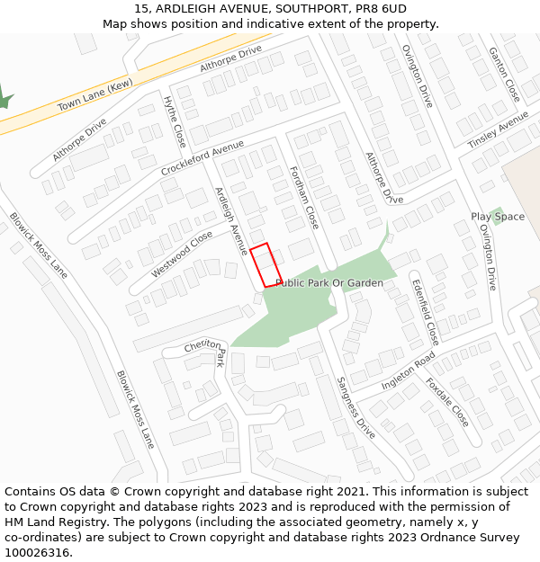 15, ARDLEIGH AVENUE, SOUTHPORT, PR8 6UD: Location map and indicative extent of plot