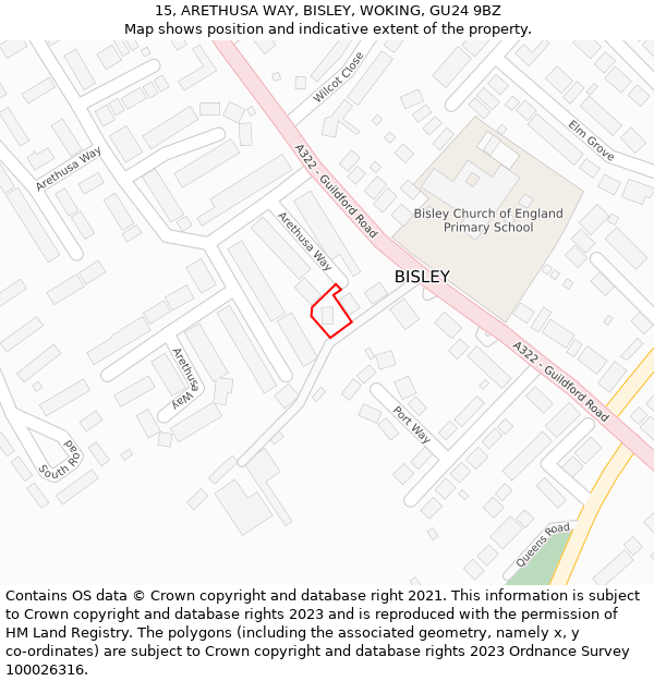 15, ARETHUSA WAY, BISLEY, WOKING, GU24 9BZ: Location map and indicative extent of plot