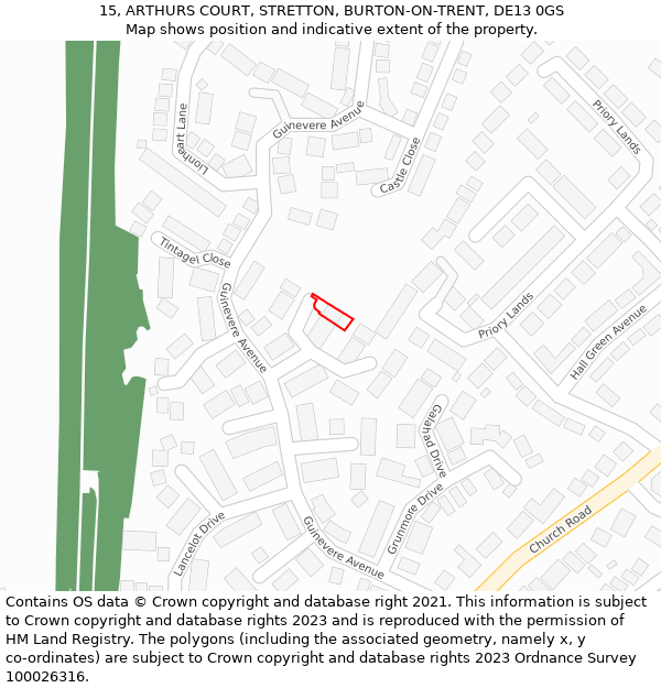 15, ARTHURS COURT, STRETTON, BURTON-ON-TRENT, DE13 0GS: Location map and indicative extent of plot